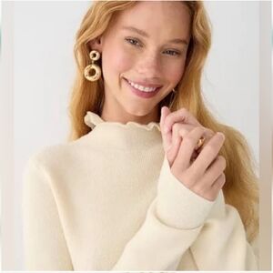 J CREW Ruffle neck Marino wool blend sweater in cream color Size XL